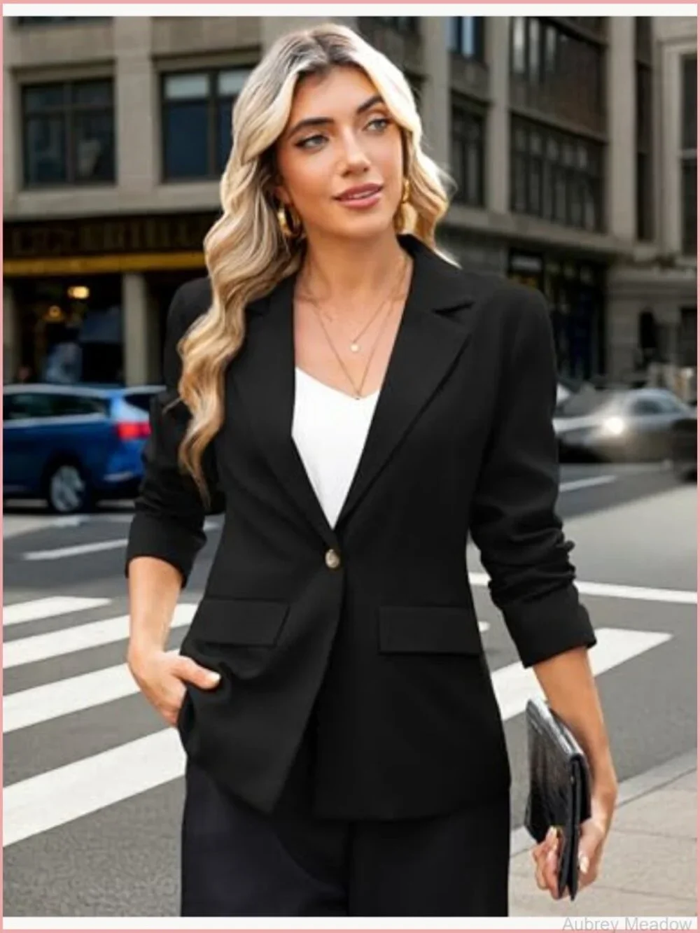 Open Front Long Sleeve Blazer with Pockets Business Casual Work Office Suit